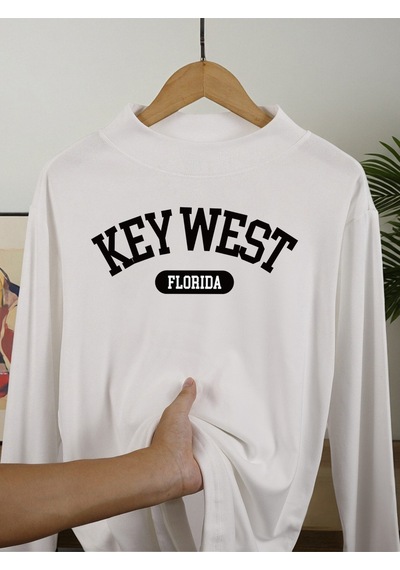 Startmore Startmoreflorida Key West Baskılı Erkekler İçin Basit Tişörtler Günlük Rahat Kazak Her Şeyle Uyumlu Mo Beyaz