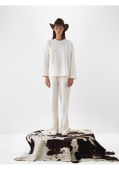 Xint Ekru Pamuk Dokulu Oversize Sweat Pantolon 470456