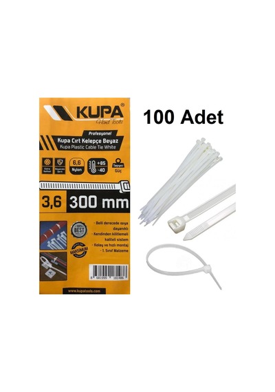 Kupa BEYAZ Plastik Cırt Kelepçe 3,6x300 mm. - 100 Adet