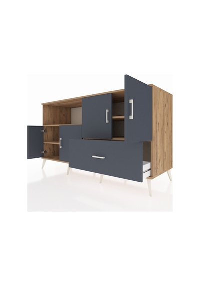 Kronos Konsol 4 Raflı Tek Çekmeceli 4 Kapaklı 176x59x99 Çam-antra Çam-antrasit