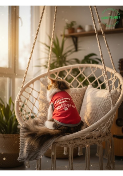 Kırmızı Hanimiş Benim Tatlışım Baskılı Kedi Ve Köpek Kıyafeti Tişörtü Elbisesi Large/l/beden 3