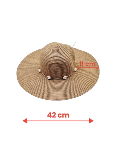 Tezzgelsin Kadın Deniz Kabuğu Detaylı Yazlık Hasır Şapka Camel
