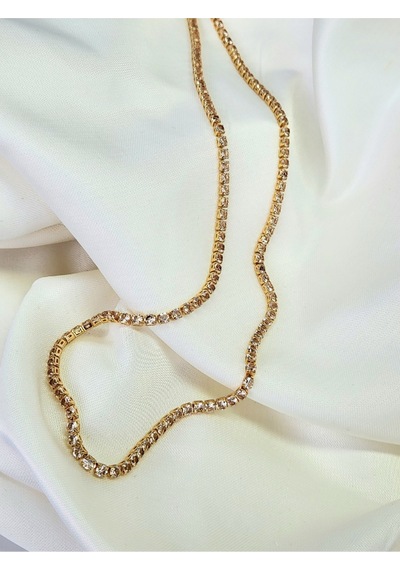 Eva Takı Zirkon Taşlı Su Yolu Rhinestone Uzun 72 CM Gold Renk Kolye Siyah