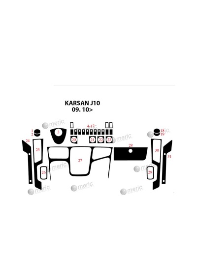 Peugeot Karsan J10 Torpido Kaplama 2010 31 Parça Piano Black
