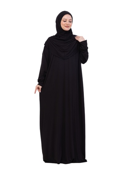Modish Group Tek Parça Namaz Elbisesi Seti, Viskon Yumuşak Tesettür Abaya, Rahat Hazır Şal Başörtüsü Takım Siyah