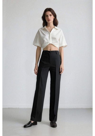 Defacto Cropped Fit Gömlek Yaka Keten Görünümlü Kısa Kollu Bluz C7799ax25spwt32 Beyaz