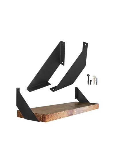 Metal Ayaklı Duvar Rafı - Demir Ayaklı Doğal Ahşap Duvar Kitaplığı 60 Cm Ahşap