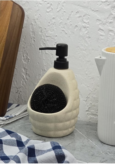 Taş Desenli Sıvı Sabunluk - Sünger Hazneli Mutfak Sabunluğu - 700 Ml - Baklava Desen -