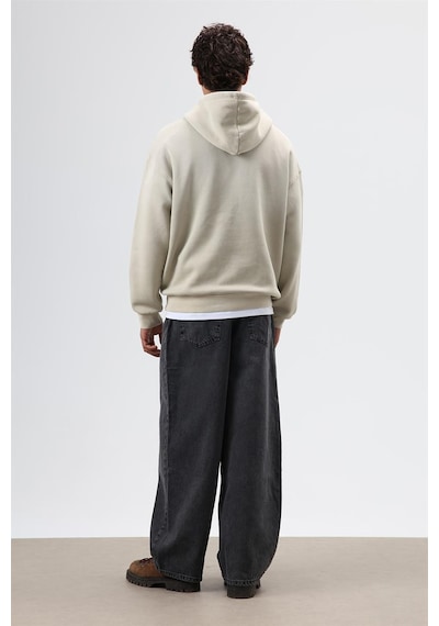 Vamos Oversize Nakış Detaylı Hoodie Bej