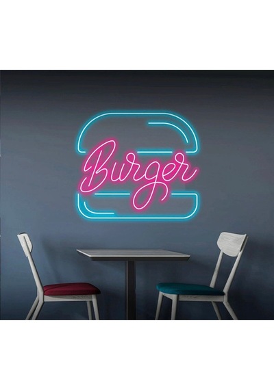 Burger Yazılı Ve Şekilli Neon Tabela Pembe