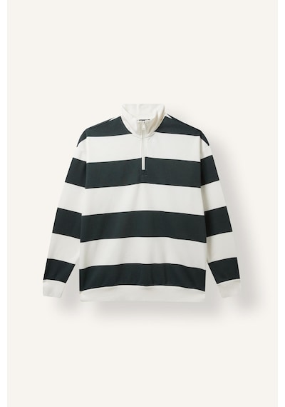 Defacto Boxy Fit Dik Yaka Yarım Fermuarlı Çizgili Sweatshirt C7045ax26augn498 Yeşil-gn498