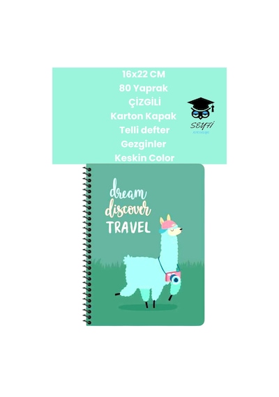 16x22 Cm 80 Yaprak Çizgili Karton Kapak Telli Defter Gezginler Keskin Color Yeşil
