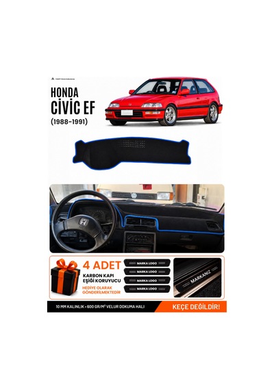 Honda Cıvıc Ef 1988-1991 Uyumlu Torpido Örtüsü, Torpido Kılıfı - Siyah-mavi - Ho004