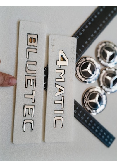E220 Uyumlu Bluetec 4matıc Krom Bagaj Yazısı Ve Jant Arması Seti 3m 3d Abs