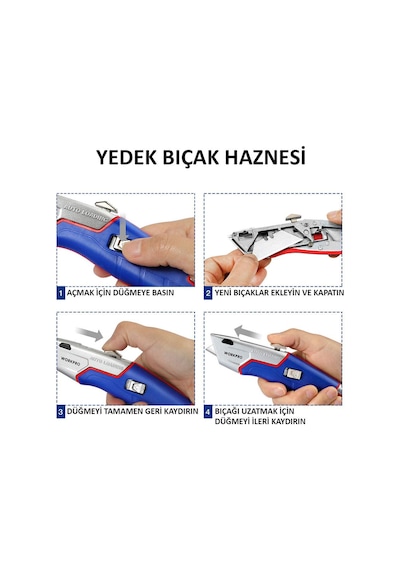 Workpro Wp213012 Ağır Hizmet Alüminyum Gövde Geri Çekilebilir Rötuş Maket Bıçağı + 4 Adet Yedek Bıçak