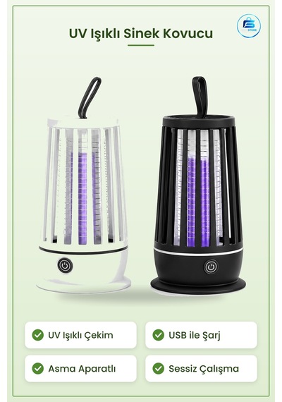 Sinek Kovucu Uv Işıklı Usb Şarjlı Sessiz Asma Aparatlı Ev Ofis Ba