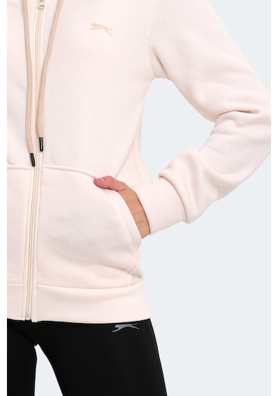 Slazenger Katya Kadın Fermuarlı Kapüşonlu Cepli Ekru Sweatshirt Ekru