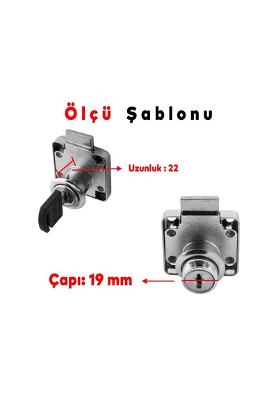 Lexroo Ugr Kare Mobilya Çekmece Dolap Kilidi Nikel Krom 2 Anahtarlı Kilit 4x4 Cm 22 Mm