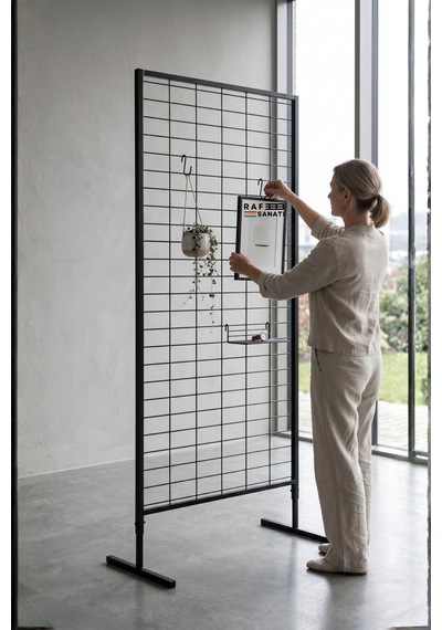 90x190 Cm Ayaklı Tel Pano Metal Stand Duvara Monte Grid Panel Mağaza Market Telefoncu Bijuteri Askılık Standı Siyah