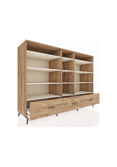 Kronos Dolap 12 Raflı 3 Çekmeceli 220x59x163 Çam-aytaşı/çam Çam-aytaşı/çam
