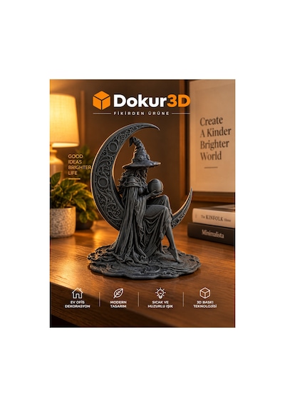 Ay Figürlü Cadı Biblo Gri