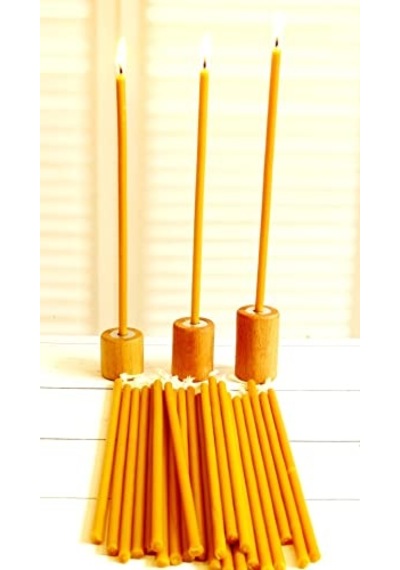 50 Adet Balmumu Mum Ve 3 Adet Özel Dizayn Ahşap Silindir Mumluk Dilek Mumu Doğal Petek Mum Beeswax Candle Sarı Çok Renkli