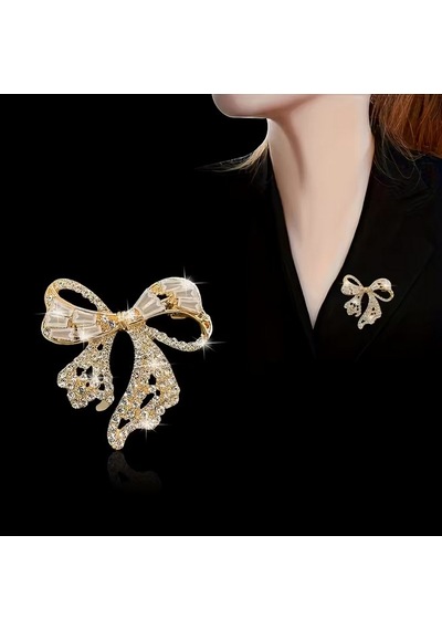Altın Renk Şık Ve Parlak Modaya Uygun Yeni Stil Benzersiz Rhinestone Fiyonk Bijuteri Broş Altın
