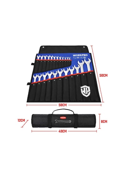 Workpro Wp202504 6-32mm 23 Parça Cr-v Profesyonel Kombine Anahtar Takımı + Bez Taşıma Kılıfı