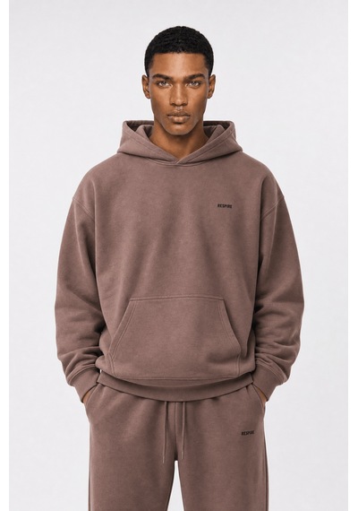 Erkek Respire Basic Oversize Hoodie Kakao Kahverengi