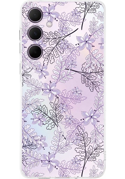Samsung Galaxy A35 İle Uyumlu Kamera Korumalı Floral Lila Tasarımlı Şeffaf Silikon Kılıf