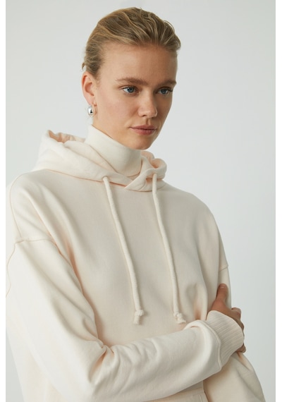 ETHIQUET CARLY Kadın Içi Polarlı Yumuşacık Kapüşonlu Kanguru Cepli Oversize Fit Ekru Sweatshirt
