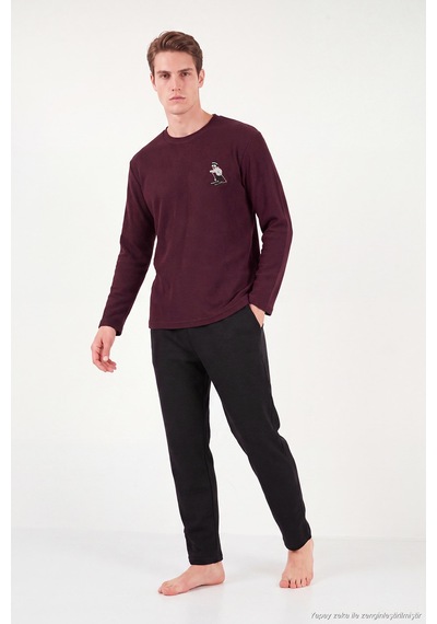 Buratti Nakışıklı Yumuşak Dokulu Bisiklet Yaka Pijama Takımı Erkek Pijama Takımı 6575010 Bordo