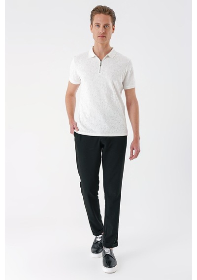 Efor Slim Fit Fermuarlı Polo Yaka %100 Pamuk Ekru Tişört Ts 877 Ekru