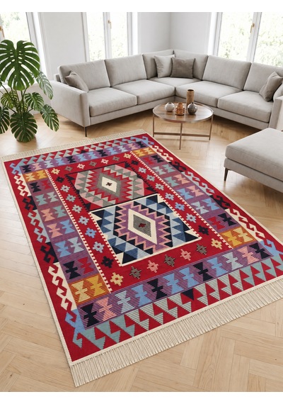 Çift Taraflı Yıkanabilir Dokuma Kilim 6 Metrekare Çok Renkli Motifli 200x300cm