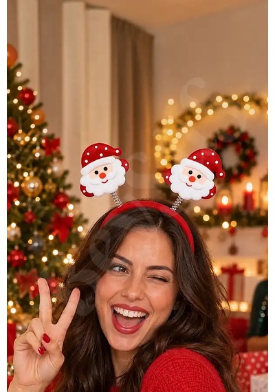 Yılbaşı Tacı Kırmızı Noel Baba Yeni Yıl Taçı Sallanan Taç Unisex Taç