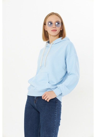 Bebe Mavisi Kanguru Cep Şardonlu Kapüşonlu Regular Fit Sweatshirt Mavi