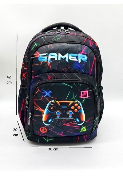 Gamer Desen Termal Beslenmelikli Ve Kalemlikli Suya Dayanıklı Kumaş Sırt İlkokul Çantası / 3900 Çok Renkli