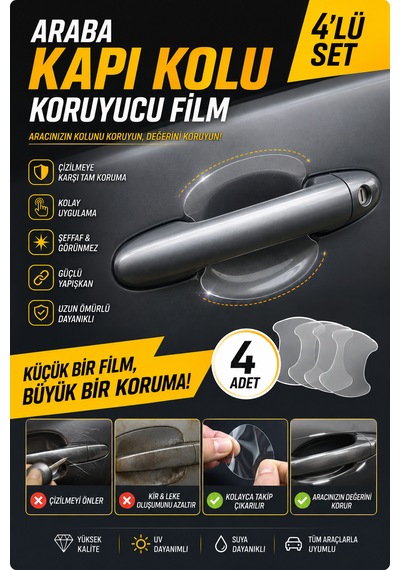 Araba Kapı Kolu Koruyucu Film 4 Lü Set Şeffaf Çizilme Önleyici Koruma Henüz Yorum Yazılmamış. 4 Adet Şeffaf