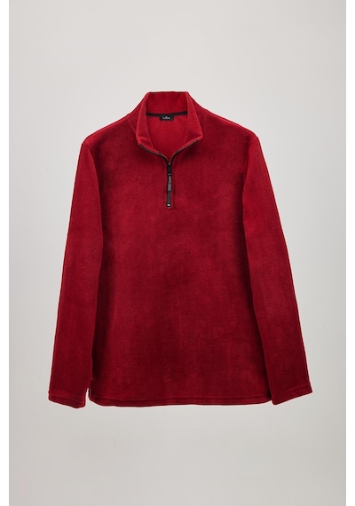 Tudors Erkek Dik Yaka Tüylenme Yapmayan Soğuk Geçirmez Standart Fit Rahat Kesim Polar Bordo Sweatshirt-30133-bordo Bordo