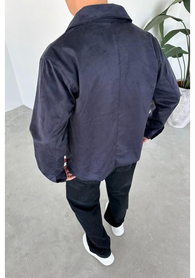 Lacivert Süet Kumaş Basic Relaxed Ceket Lacivert