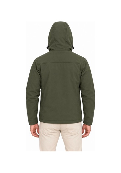 Barlashive Erkek Su Geçirmez Softshell İçi Polar Astarlı Çıkarılabilir Kapüşonlu 4 Cepli Mont Ceket - Haki Çok Renkli