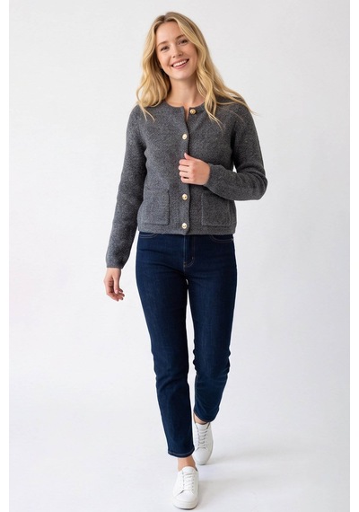 Fashion Friends Simli Ve Pullu Antrasit Kadın Hırka 26k0054k1