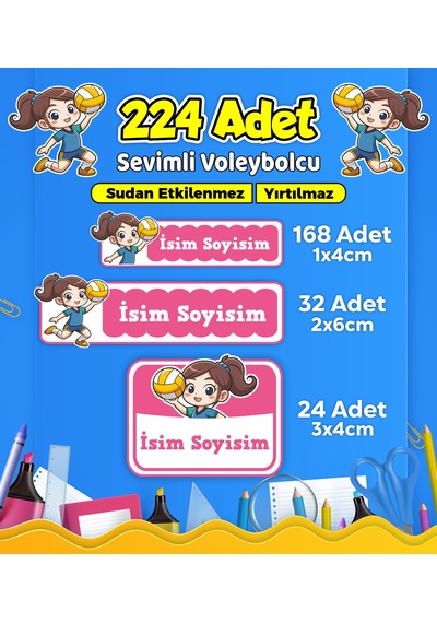 Voleybol Temalı Okul Kreş Kişiye Özel İsim Etiket Seti - Model 547 Çok Renkli