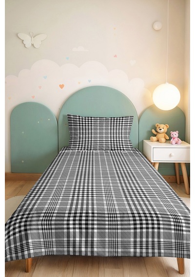 Siyah Ekose Geometrik Pike Takımı - Modern Gri Kareli 160x220 Cm Kapitone Mevsimlik Yatak Örtüsü Ilık Meşe Dengesi