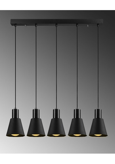 Trend Özel Tasarım Salon - Mutfak - Cafe Modern Metal Siyah 5 Li Sıralı Sarkıt Avize Diğer