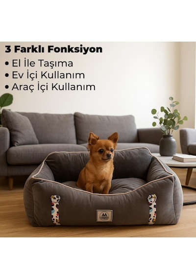 Pawgo, Premium Taşınabilir Kedi Ve Köpek Araba Koltuğu, Tasma Klipsli, Ayarlanabilir Kayışlı Bej, 40 X 55