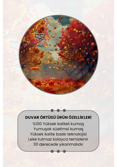 Sonbahar Yaprakları Desenli Duvar Halısı Duvar Örtüsü Tapestry Süet Dokulu Kumaş