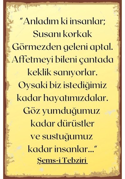 Şems-i Tebziri Sözlü Retro Ahşap Poster - 711989912