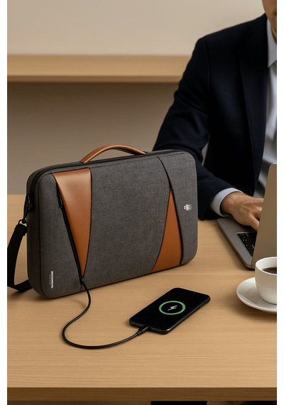 Watchofroyal Smartpack Duo Usb & Type-c Girişli Laptop El Ve Sırt Çantası Gri