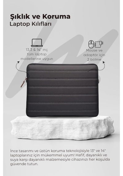 Mussen Laptop Kılıfı Su Geçirmez Macbook Neo Air Pro 13-14 İnç Gri Gri
